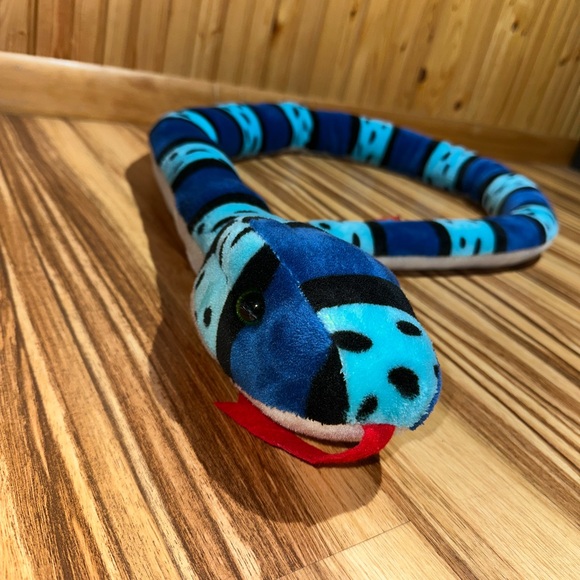 Blue and Black Striped Plush Snake Toy - Picture 2 of 6